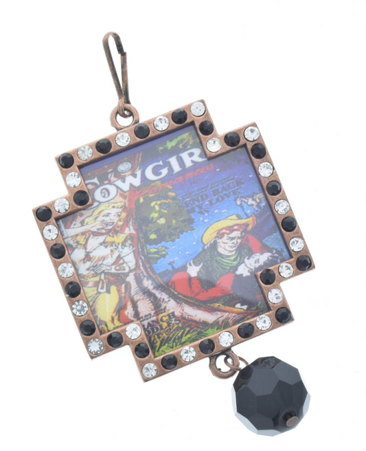 Vintage Cowgirl Art Crystal pendant, Multi,  Frame Pendant, 48mm, Pack of 3