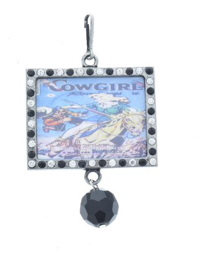 Vintage Cowgirl Art Crystal pendant, Multi, 46mm x 37mm, Pack of 3