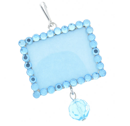 New Baby Blue Crystal Photo Frame Pendant, Add your own photo, 46mm x 36mm rectangle, Pack of 3