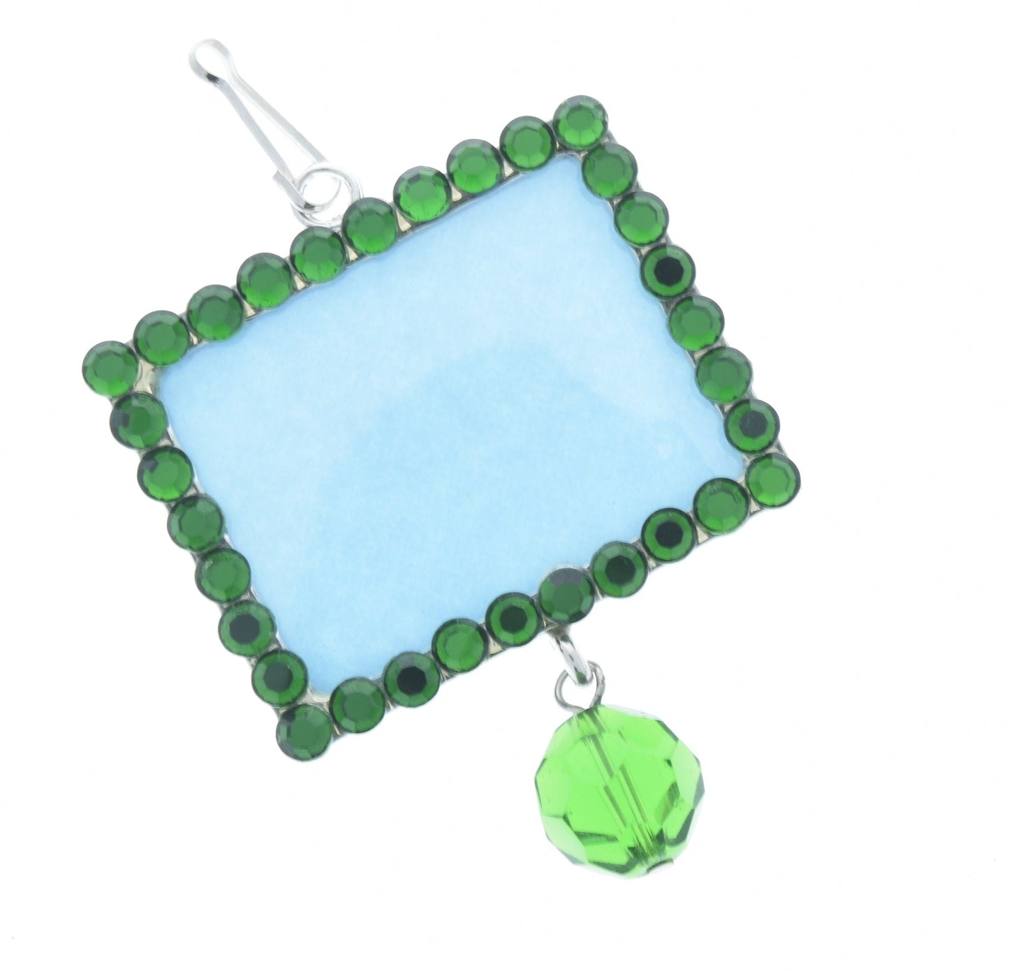 St. Patrick's Irish Green Crystal Photo Frame Pendant, Add your own art, 46mm x 36mm silver rectangle, Pack of 3