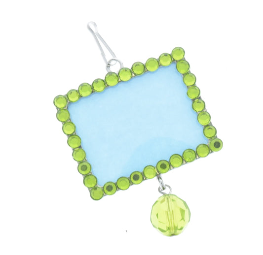 New Baby Lime Green Crystal Photo Frame Ornament or Pendant, Add your own art, 46mm x 36mm silver rectangle, Pack of 3