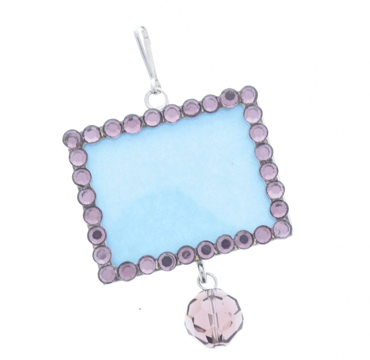 New Baby Pink Crystal Photo Frame Pendant, Add your own art, 46mm x 36mm silver rectangle, Pack of 6