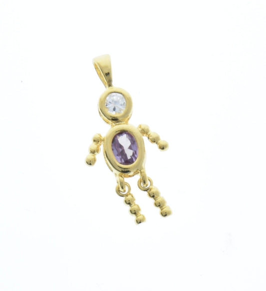 Birthstone baby charm pendant, gold plated, 28mm, dark amethyst purple crystal, Each