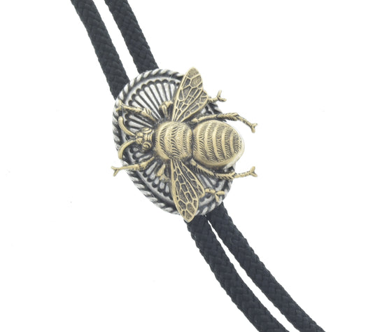 Honey or Mason Western Bolo Tie, with bee, 36" black or jute cord, made in USA, Each