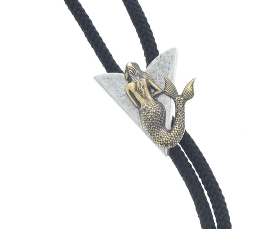 Mermaid Bolo Tie, Gold and silver mix, 36" black or red cord, Handmade in USA