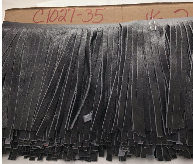 Charcoal Gray Leather  Fringe for embellishment of purses, jackets or other accessories, Sold by the Foot (30 cm)
