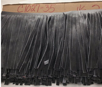 Charcoal Gray Leather  Fringe for embellishment of purses, jackets or other accessories, Sold by the Foot (30 cm)