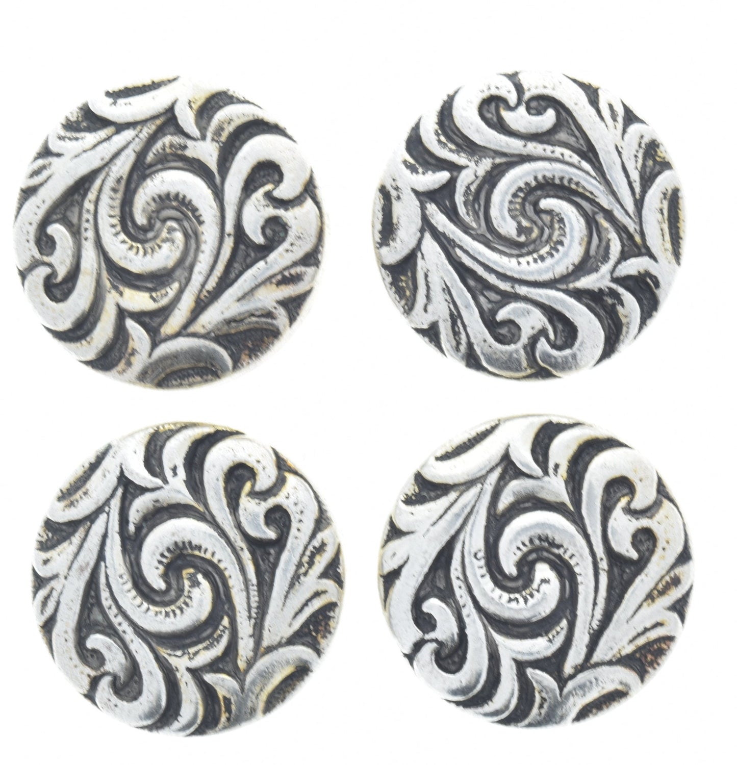 Button Covers, Swirl round  design, antique silver  finish, 32mm, Made in USA, Set of 4