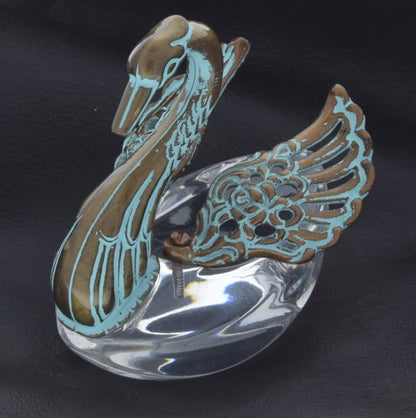 Vintage Swan Figurine in pearl, clear, copper, copper patina. 3 Dimensional, 2.75 x 2.7mm, adjustable wings, made in Germany, Each