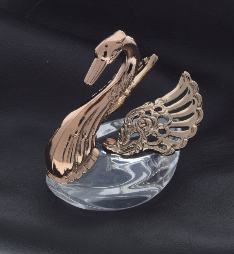 Vintage Swan Figurine in pearl, clear, copper, copper patina. 3 Dimensional, 2.75 x 2.7mm, adjustable wings, made in Germany, Each