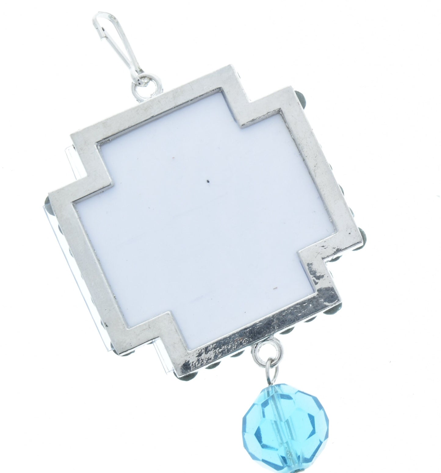Zebra Silver Cross with Blue Crystal, Add your own art, Pendant, 48mm, Pack of 6