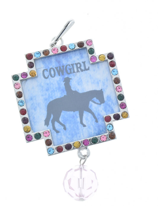 Vintage Cowgirl Art Crystal frame pendant, Multi,Pendant, 48mm, Pack of 3