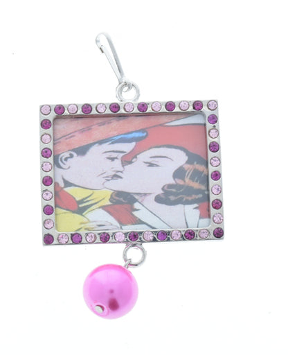 Vintage Kissing Cowgirl Art Crystal pendant, Multi, frame Pendant, 46mm x 37mm, Pack of 3