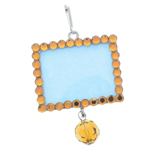 Orange Crystal Photo Frame Pendant, Add your own art, 46mm x 36mm silver rectangle, Pack of 3