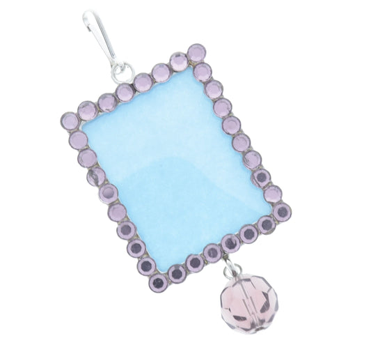 New Baby Pink Crystal Photo Frame Pendant, Add your own art, 46mm x 36mm silver rectangle, Pack of 3