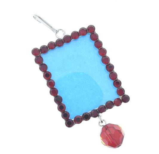 Red Crystal Photo Frame Pendant, Add your own art, 46mm x 36mm silver rectangle, Pack of 3