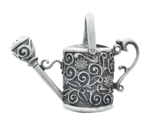 Vintage Tea pot pendant, 62mm wide x 47mm tall, antique silver, hollow back, large loop, TP-01