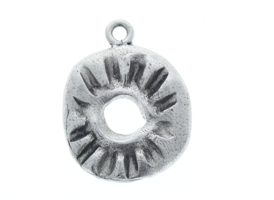 Round Donut Tire etched charm, 23mm, made in USA, pack of 2