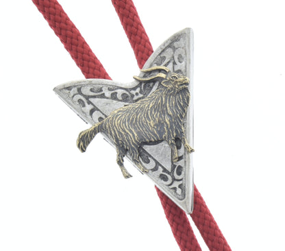 Goat Ram Bolo Tie Lariat, Antique Gold on Antique Silver, made in USA, 36" Red, Jute, Turquoise or Black Cord, Each