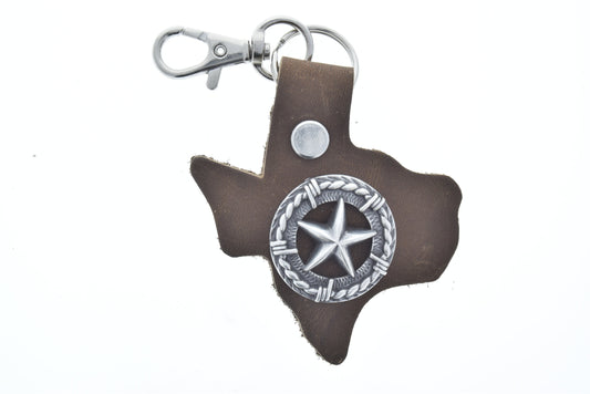 Texas purse concho hanger or key fob, 3", antique silver and brown, made in USA, Each