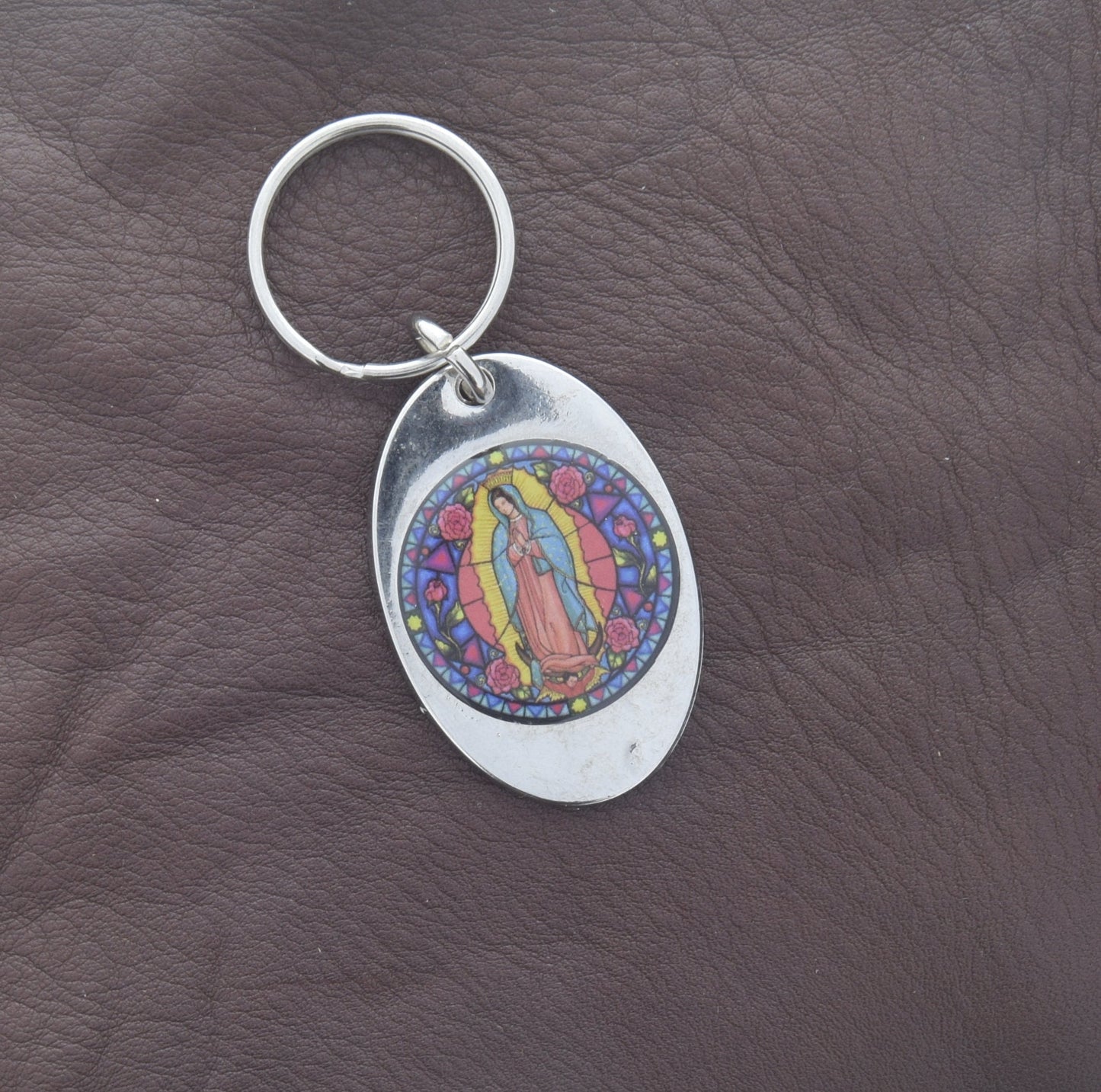 Virgin de Guadalupe Keychain fob, cast metal, 3 inches, Made in USA, Each