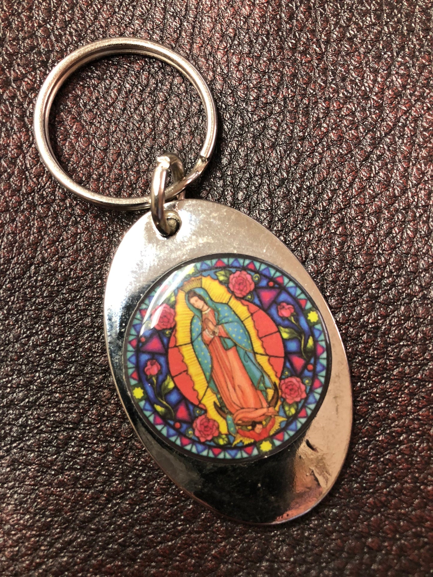 Virgin de Guadalupe Keychain fob, cast metal, 3 inches, Made in USA, Each