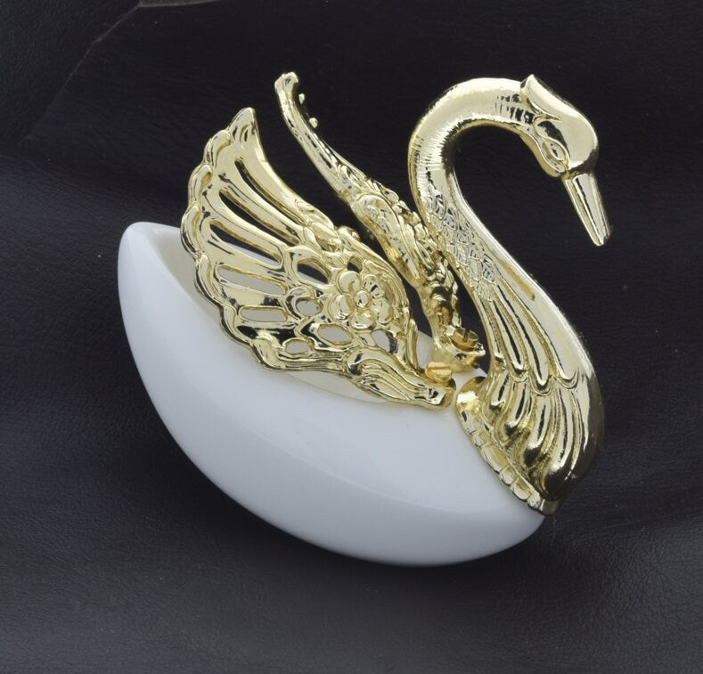 Vintage Swan Figurine in pearl, clear, copper, copper patina. 3 Dimensional, 2.75 x 2.7mm, adjustable wings, made in Germany, Each