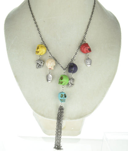 Day of the Dead Sugar Skull Earring & Necklace Set, dyed magnacite stone, handmade in USA, Sold as a set