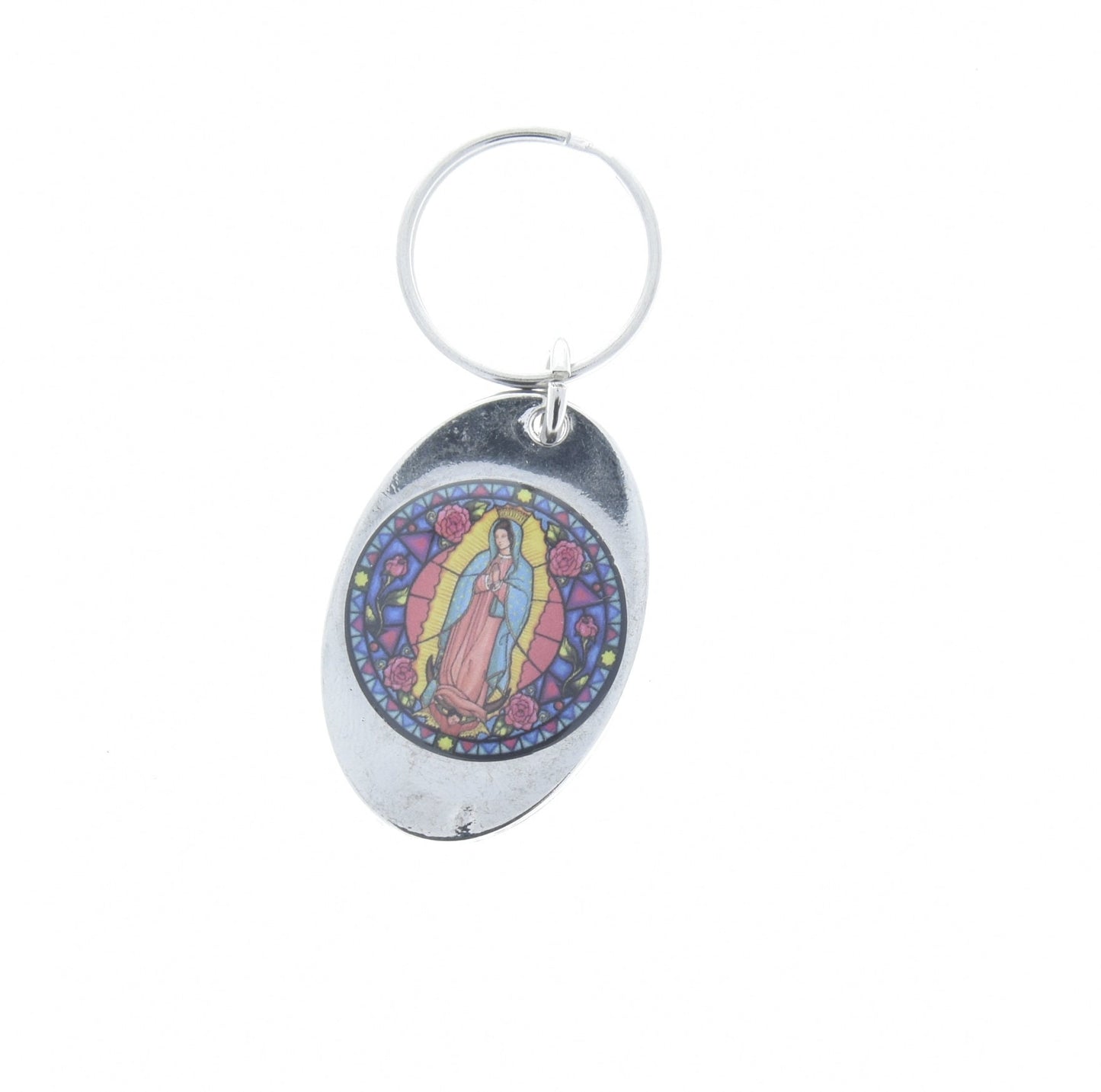 Virgin de Guadalupe Keychain fob, cast metal, 3 inches, Made in USA, Each