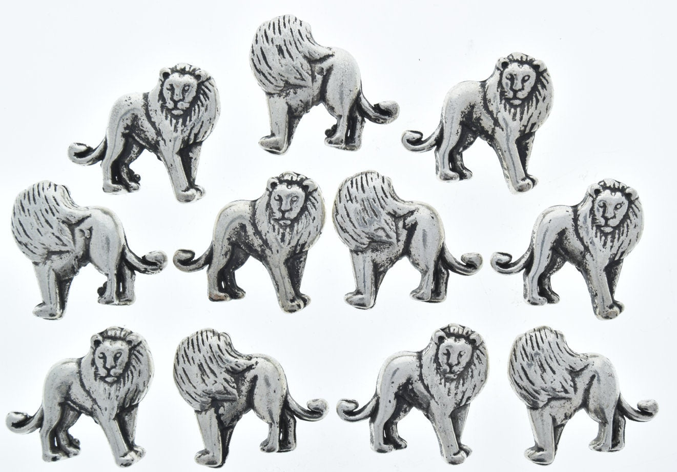 30mm Lion Bead, 2-sided bead, Standing Lion, 25x30mm, Antique Gold or Antique Silver, pack of 11