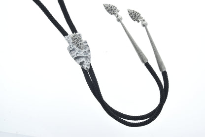 42mm Arrowhead Western Bolo Tie, Antique Silver, Made in USA, 36" cord with matching tips, Each