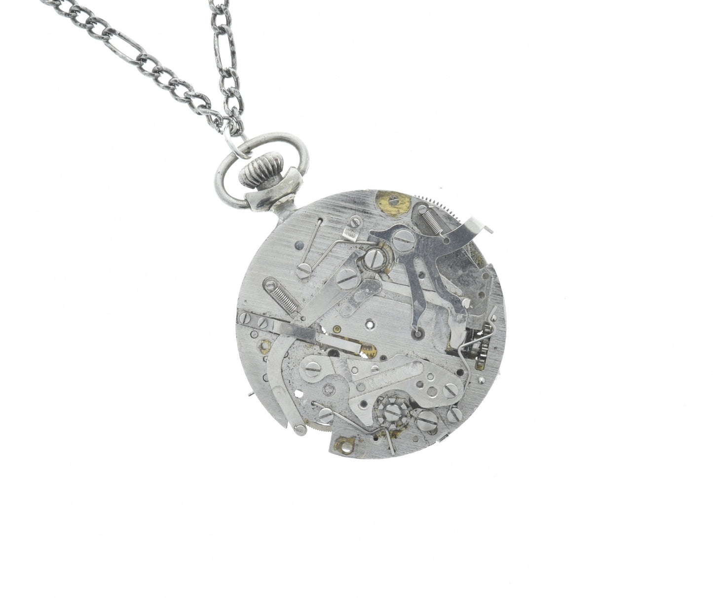 Steampunk Exposed Watch Pendant Necklace, Silver Figaro Chain, 18" or 24", Each