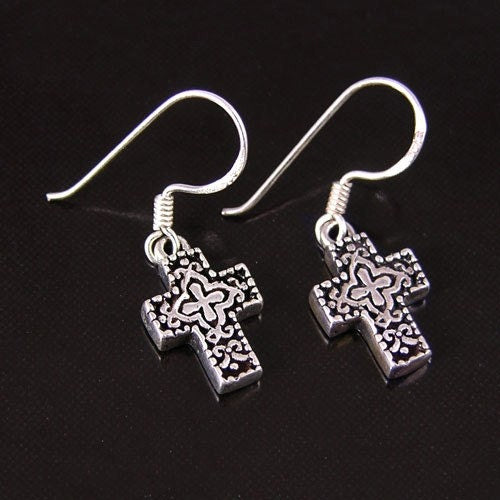 Vintage Sterling Silver Cross Earrings, Pierced, 1 pair