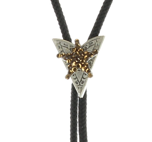 Crystal Star Bolo Tie, Colorado Topaz crystal AB stones, olive or black 36" cord with silver tips, Each