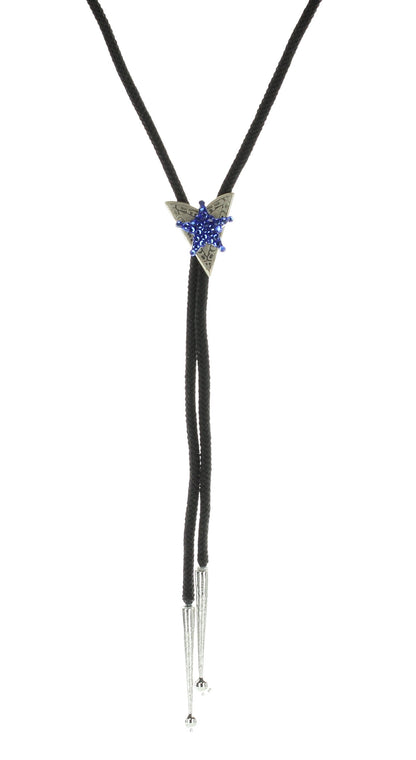 Crystal star Bolo Tie, blue AB stones, black cord with silver tips, Each