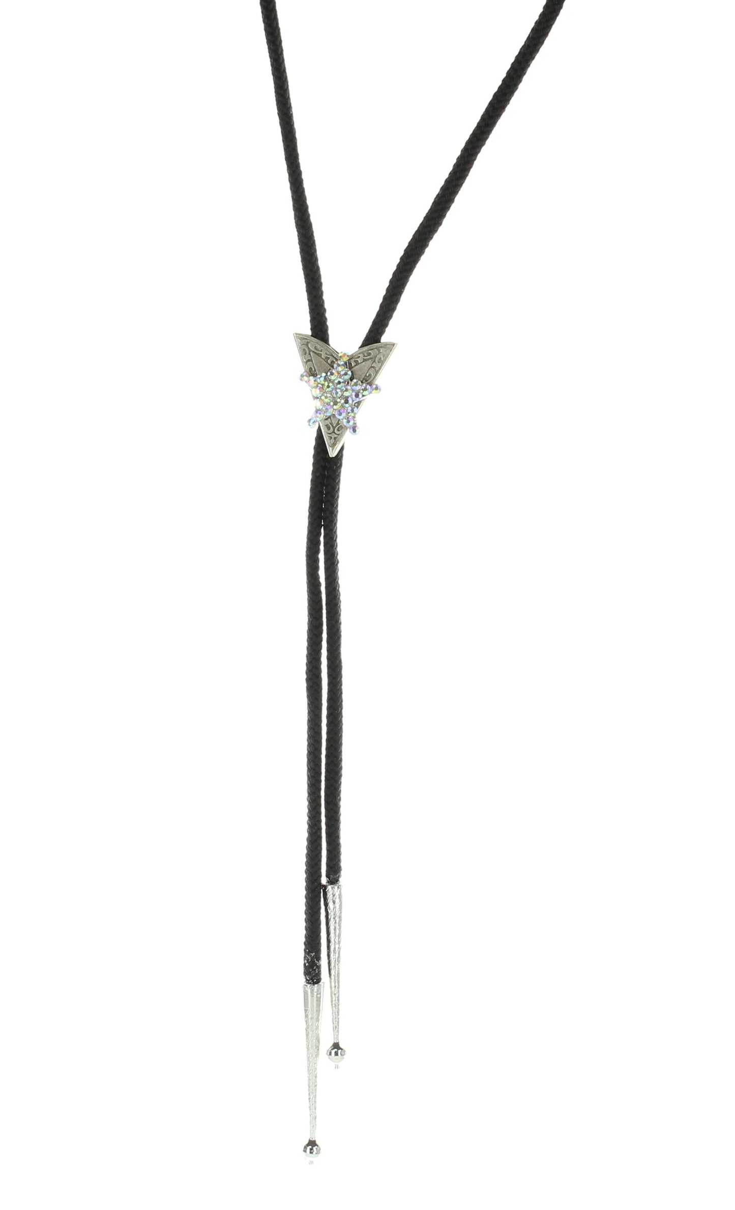 Crystal Star Bolo Tie, AB crystals, 36" black, olive, turquoise or red cord with silver tips, Made in USA, Each