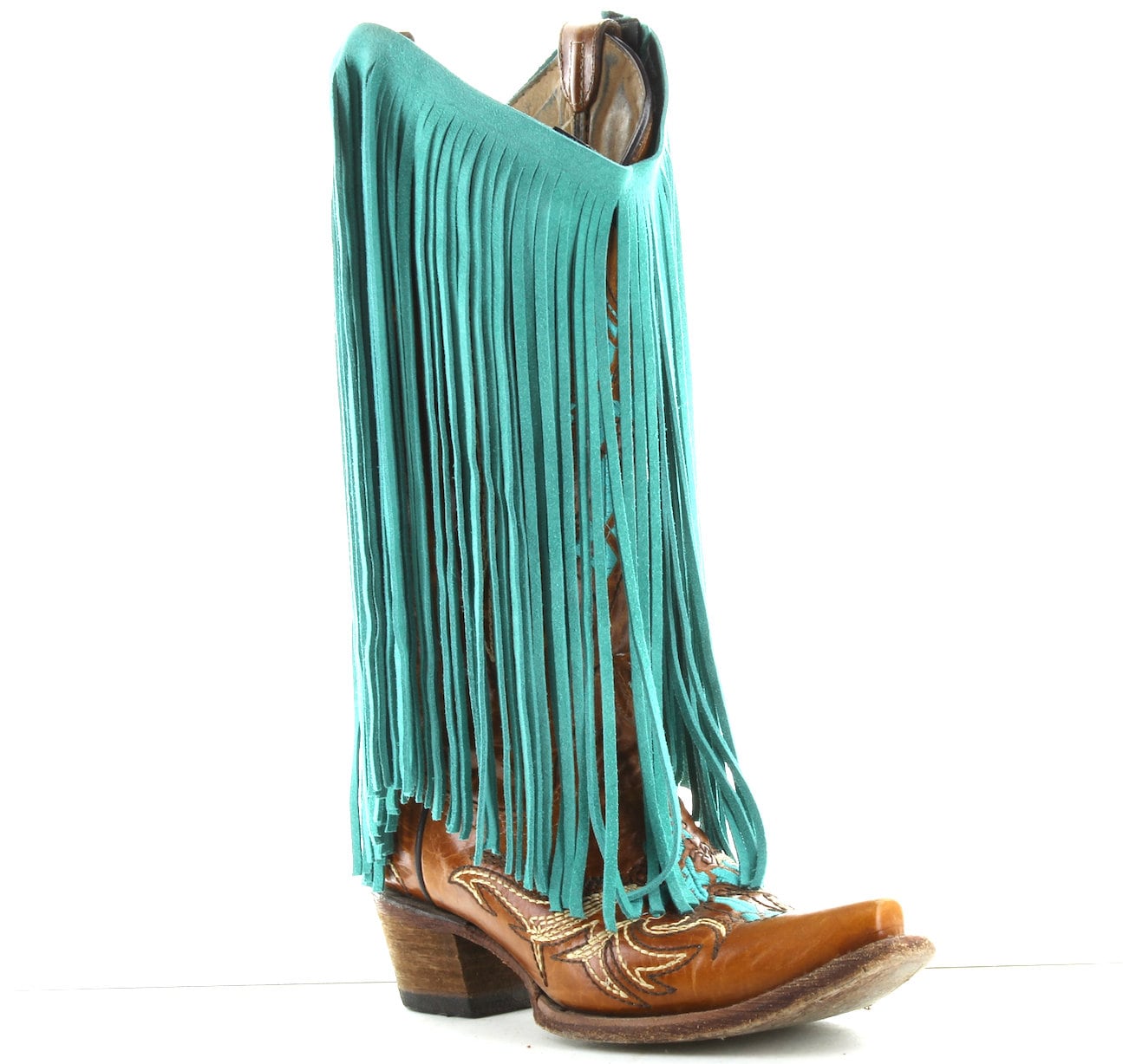 Leather Fringe Turquoise, 10" length with 1/2" bias at top, Made in USA, Sold by the FOOT (12 inches) C1027/39