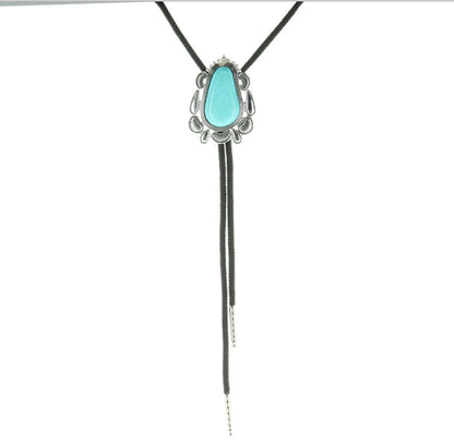 Western Bolo Tie, simulated turquoise bolo on 36" black cord, made in USA, each