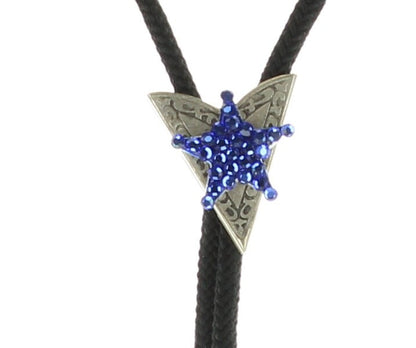 Crystal star Bolo Tie, blue AB stones, black cord with silver tips, Each