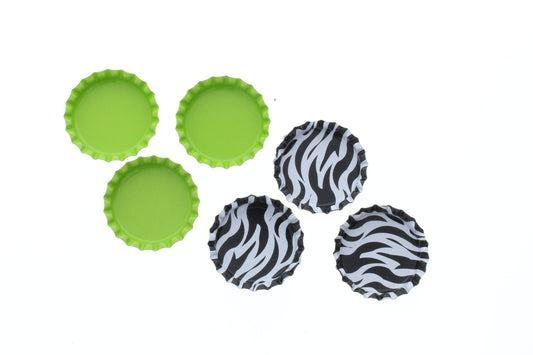 Green Zebra Bottle Caps, colored, 1", pack of 12