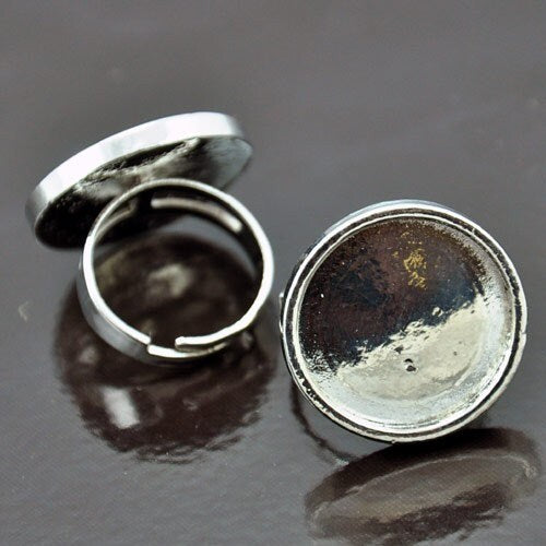 Silver Ring Bezel Base, 25mm Adjustable, Round Bezel, Pack of 2