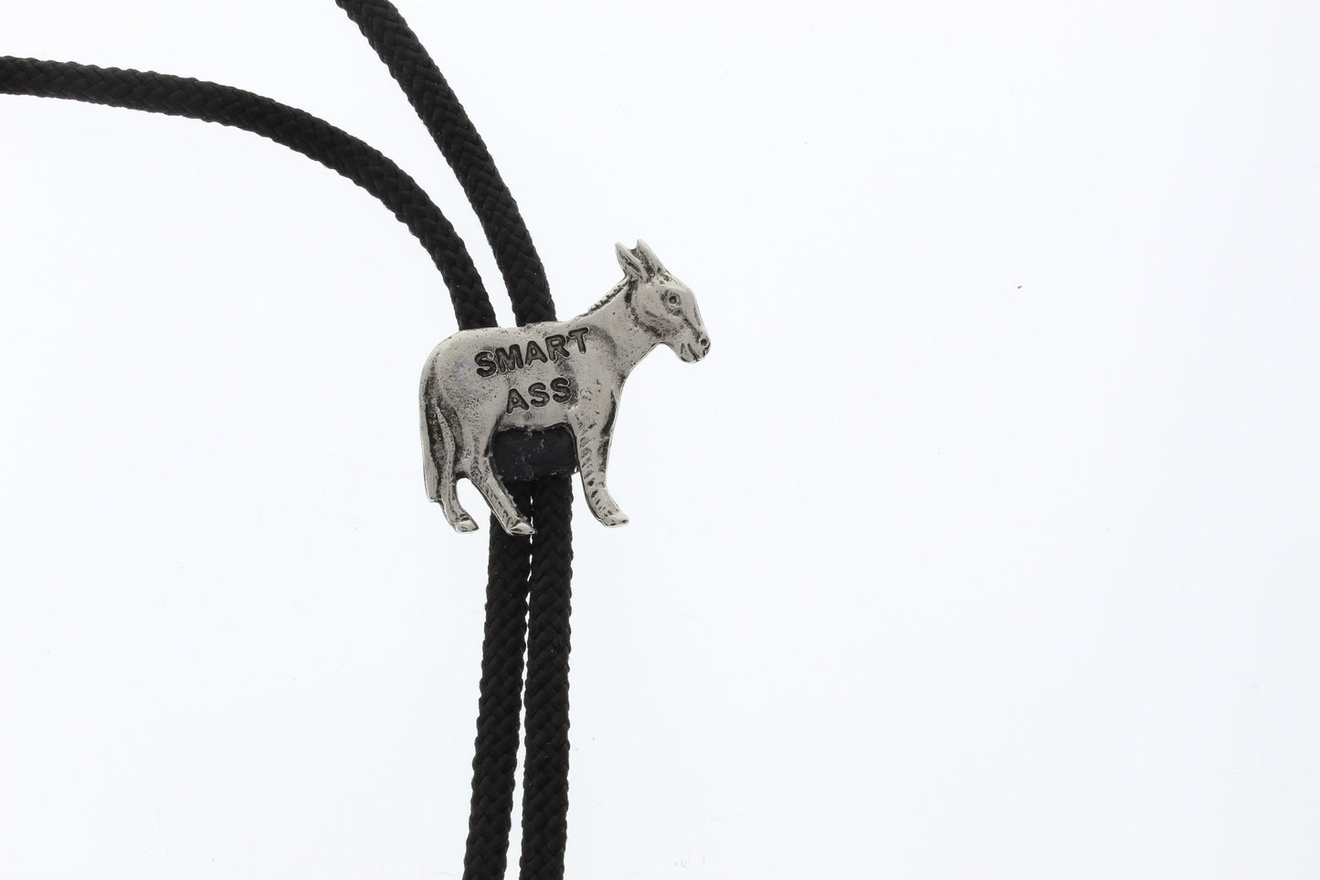 Donkey or Burro Bolo Tie with "Smart Ass" or "Bad Ass", 36" cord in black, red, turquoise, or olive green, made in USA, Each