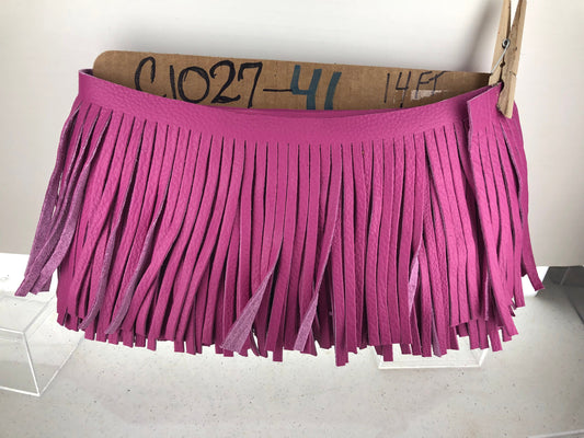 Pink Leather Fringe for embellishment of purses, jackets or other accessories, Sold by the Foot (30 cm)