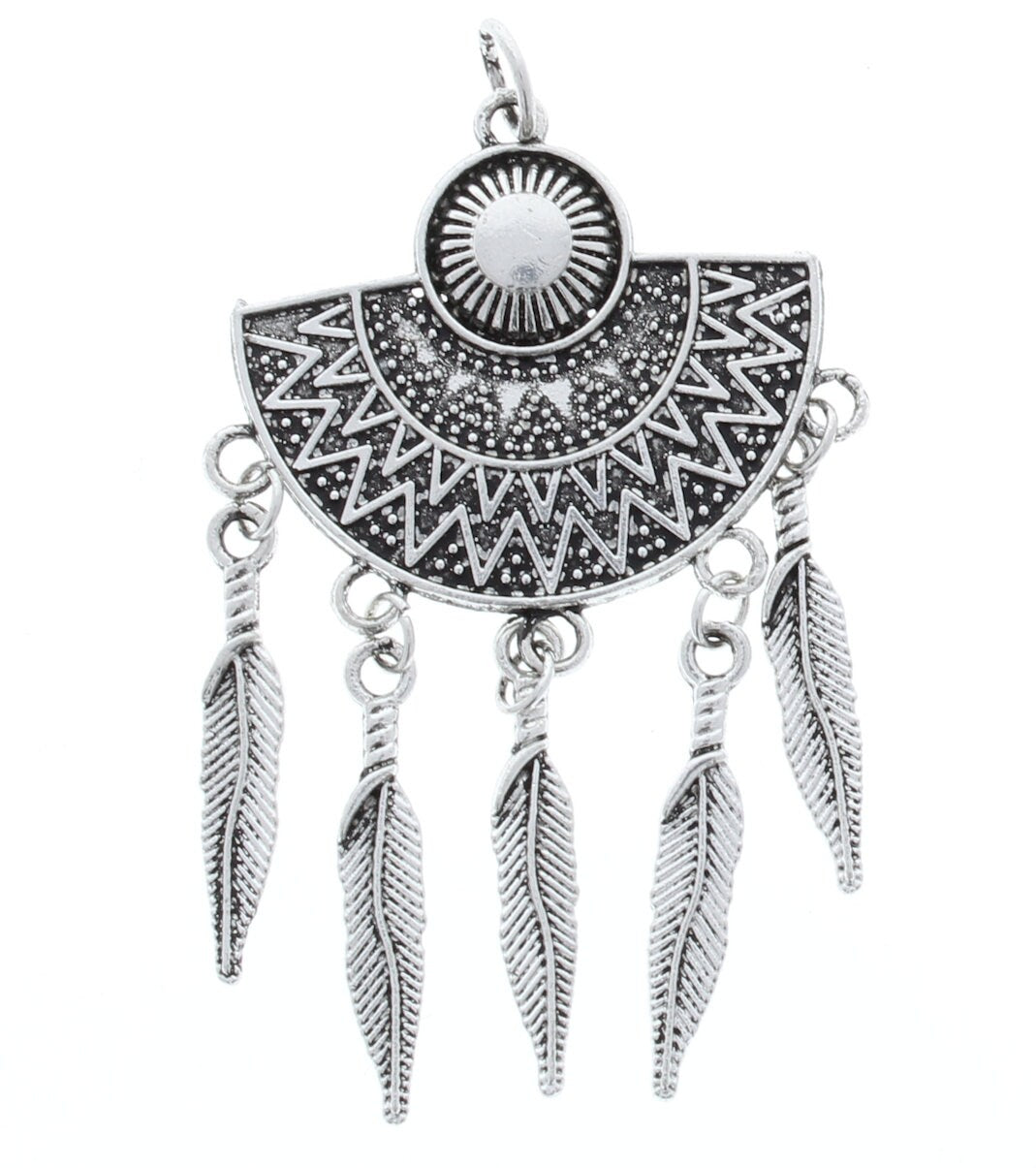 Aztec Feathers Pendant or for use as Earrings, 30mm, antique silver, Handmade, Pack of 2