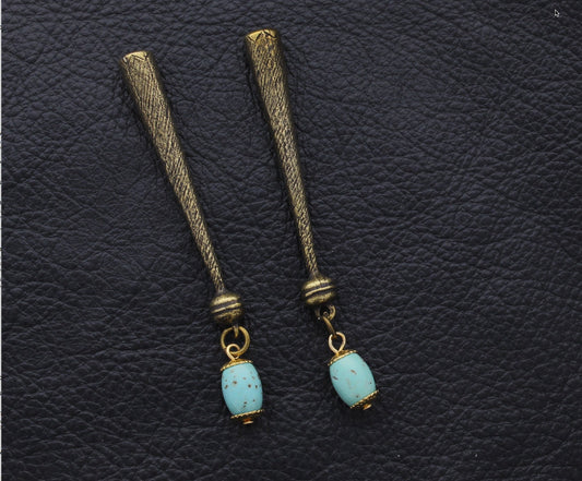 Turquoise Drop Bolo Tips, antique gold, Made in USA, Set of 2