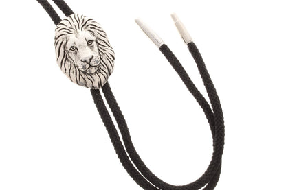 Silver Lion Head Bolo Tie Lariat, with matching tips, antique silver, 36" black or red cord, Made in USA, Each