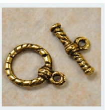 Toggle Clasp, 12mm, for necklace or bracelets, Antique Gold, pack of 4