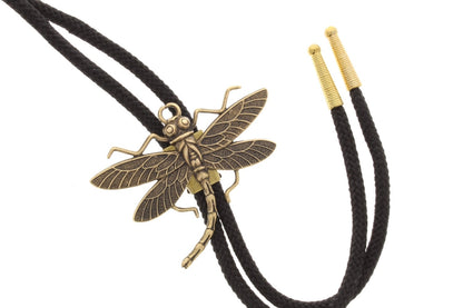 Gold Dragonfly Bolo Tie with matching tips, 36" cord in black, turquoise, jute, olive green or red, handmade in USA, Each