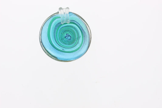 55mm Glass Pendant Murano Style Large Round, Silver Foil w/ Green, Turquoise & Metallic Copper, Each