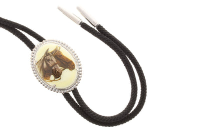 Quarter Horse Limoges Cameo Bolo Tie, 40mm x 30mm,  1 horse or 2 horses, 36" black or jute bolo cord, in gift bag, handmade in USA, Each